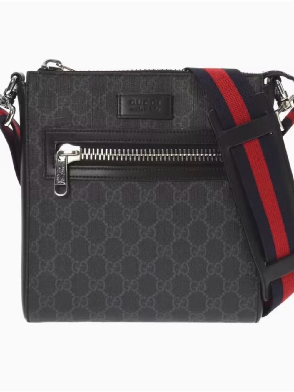 Gucci Black GG Supreme Messenger with Red and Blue Web Strap